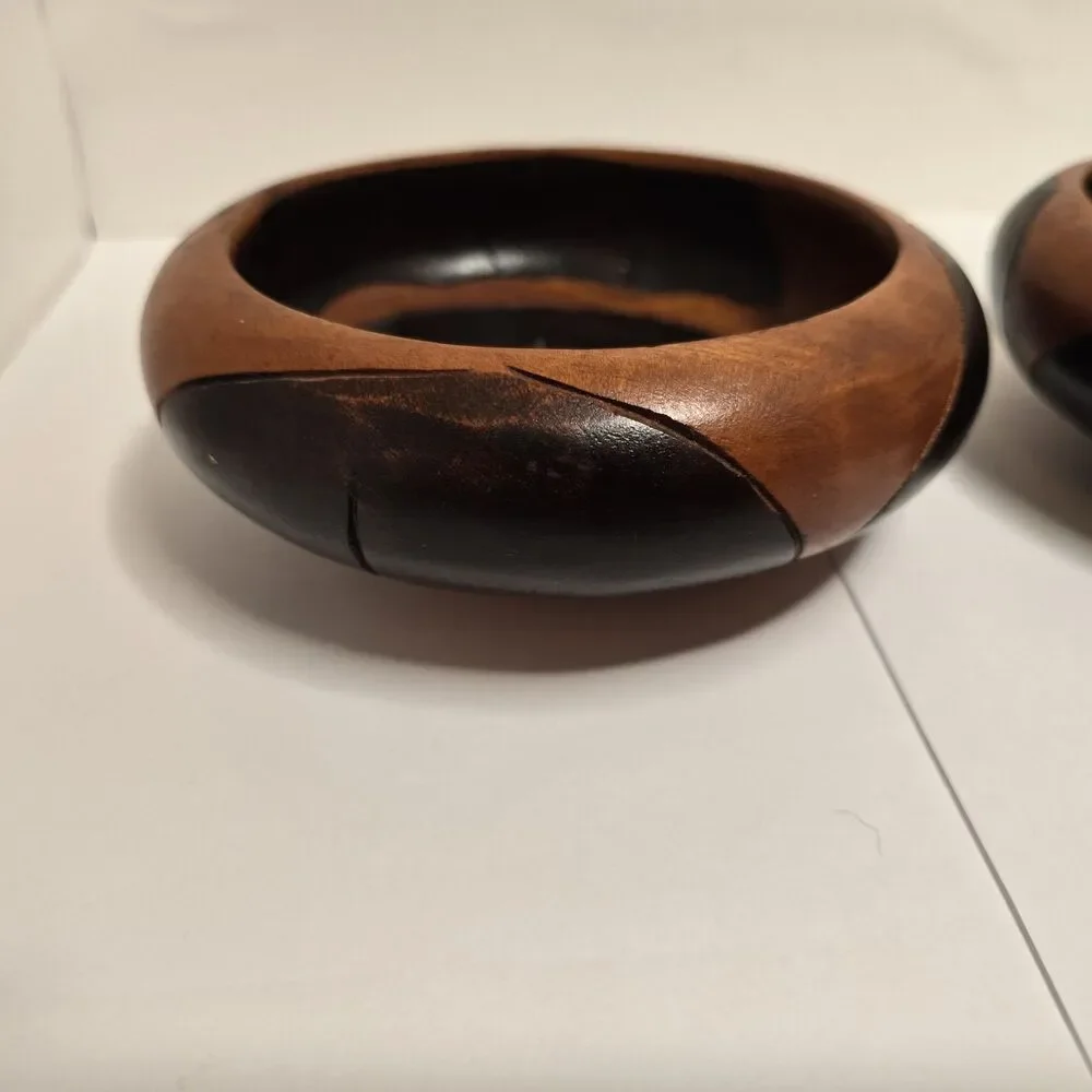Vintage Wooden Two Toned Handmade Fish Bowls Set Of 2